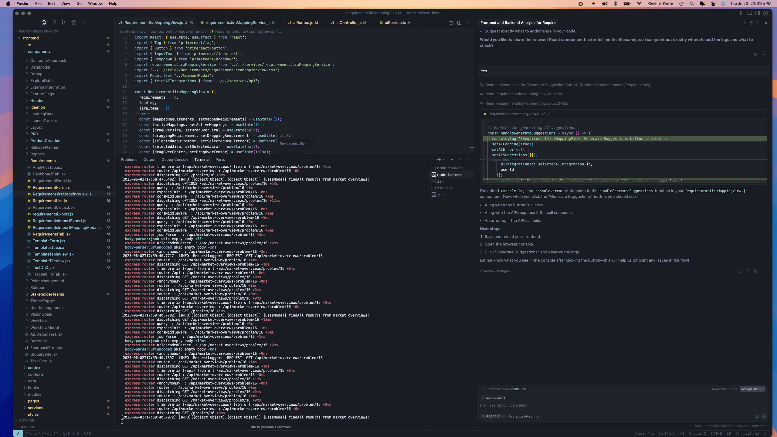 A screenshot of Cursor’s Composer mode, showing a UI prototype being converted into functional code.